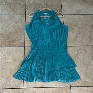 Teal Pleated Sleeveless Dress